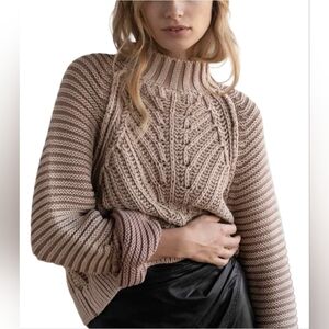 Free People Sweetheart Chunky Knit Mock Neck Sweater In Tan M